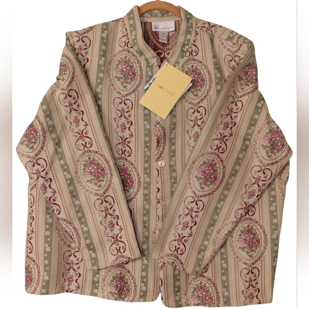 Susan Graver Floral Striped Blazer in Green and Pink
